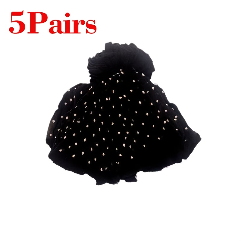 TEMU 5 Pairs Of Women's Sheer Dotted Spring And Summer Stockings, Breathable Ultra-thin Elastic Non-slip Sexy Mid-calf Socks