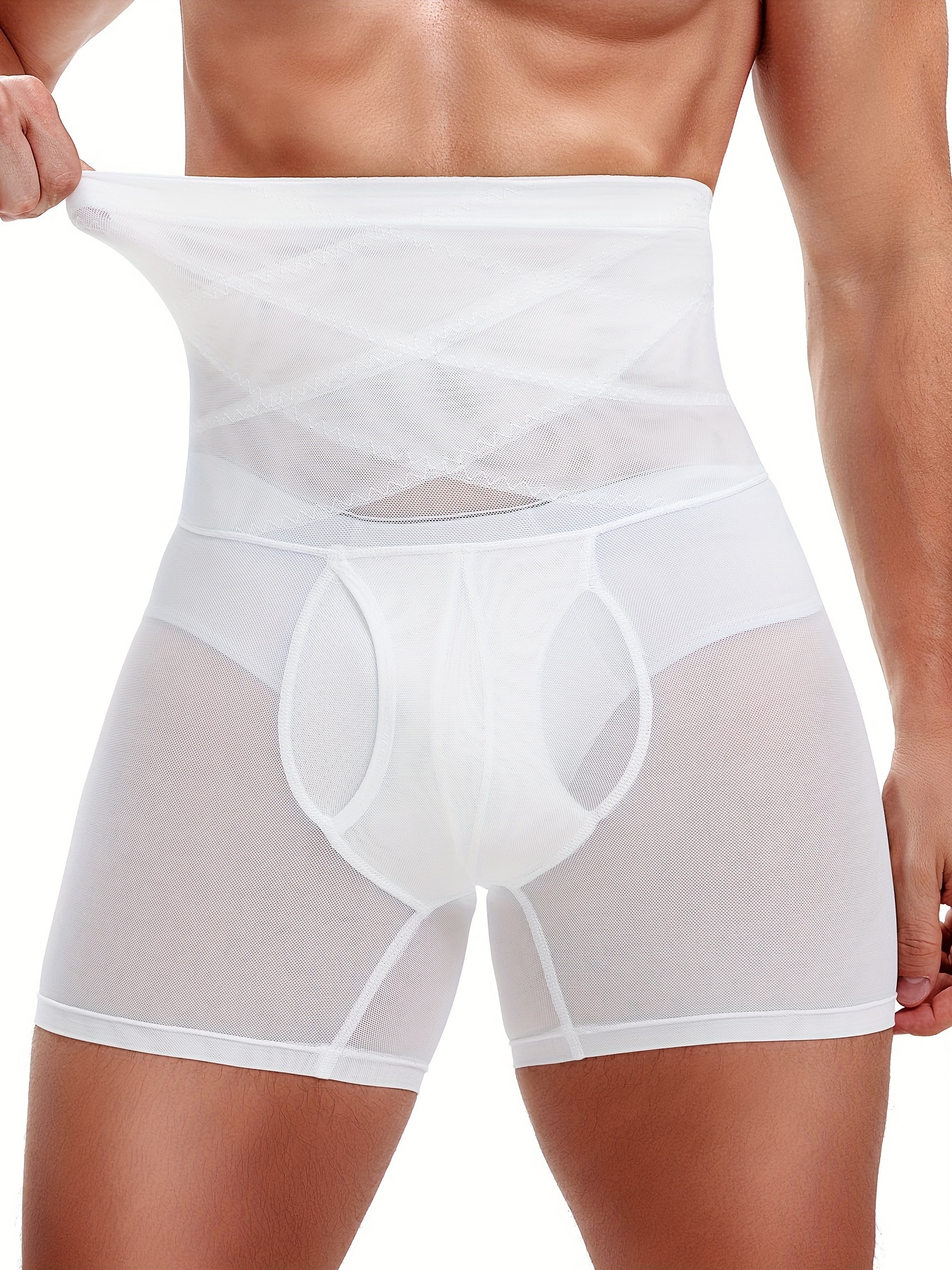 Men Tummy Control Shorts Body Shaper Compression High Waist Trainer  Slimming Shapewear Boxer Underwear (Color : White, Size : XL.)