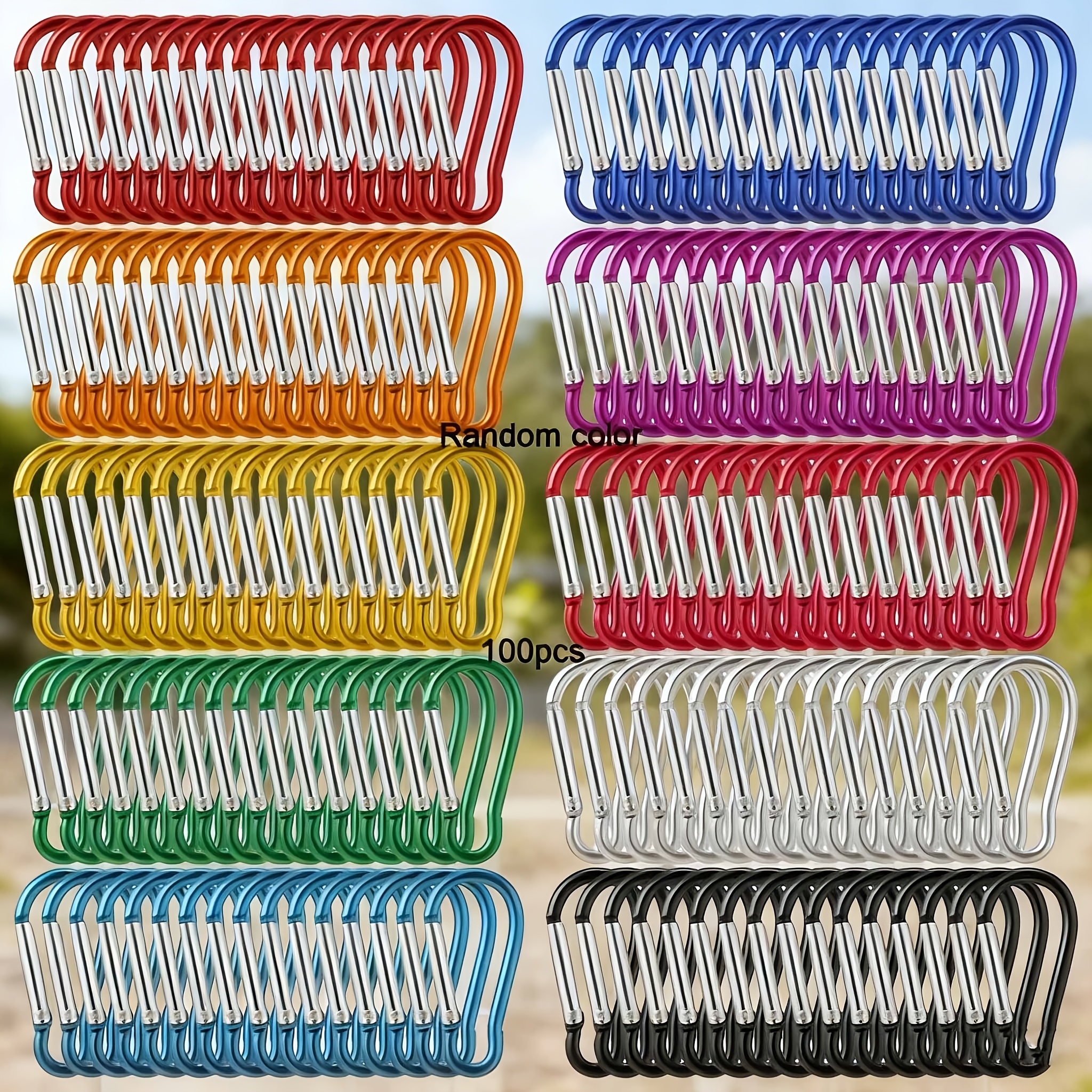 E-shop 50/100 Bunter kleiner Aluminium-Outdoor-Haken, Sicherheitsverriegelungsmechanismus, Outdoor-Haken-Schlüsselanhänger, Angeln, Wandern,
