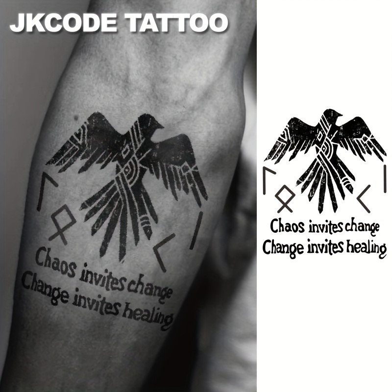Herbal Tattoo Ancient Viking Peace Totem - - Ancient Text "change Can " Pattern Finger Tattoo Dark Style Hand Neck Finger Tattoo Cool Men's And Women's Totem Tattoo Sticker Lasting Waterproof 15 Days