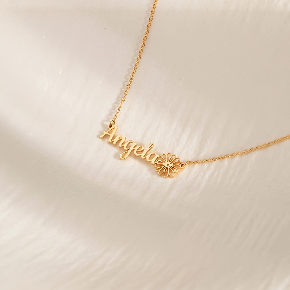 Women's Personalized Exquisite Name + Birth Flower Pendant Necklace