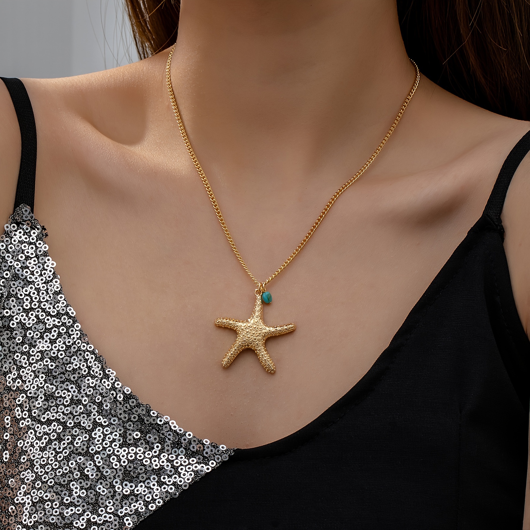 

Starfish Pendant Necklace 18k Gold Plated Ocean Style Marine Life Pendant Design Beach Party Jewelry