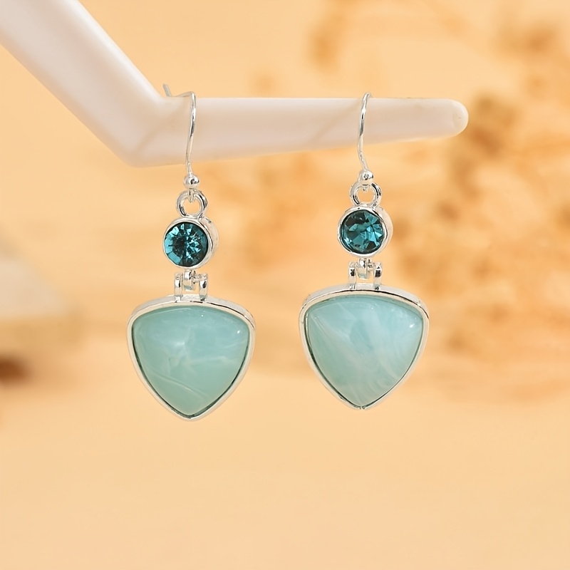 TEMU 1 Pair Of Authentic Turquoise Women's Hypoallergenic Earrings In Bohemian Handmade Style, Perfect For Daily Wear And Gift , Party , Beach