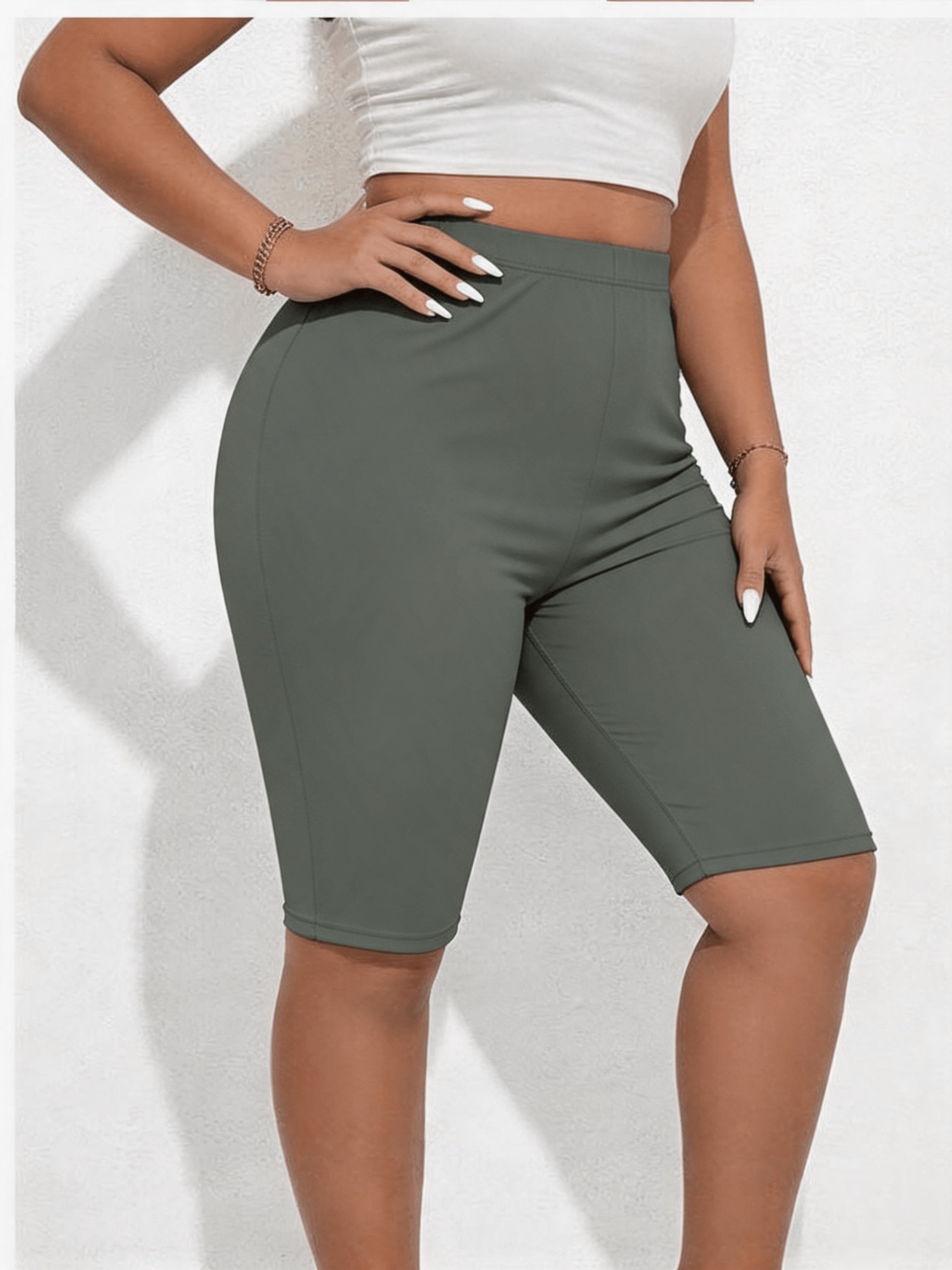 plus size womens plus size soft fitted shorts solid color short length suitable for home outdoors non tight shorts spring summer casual wear hand washable   line for lounge everyday use no  