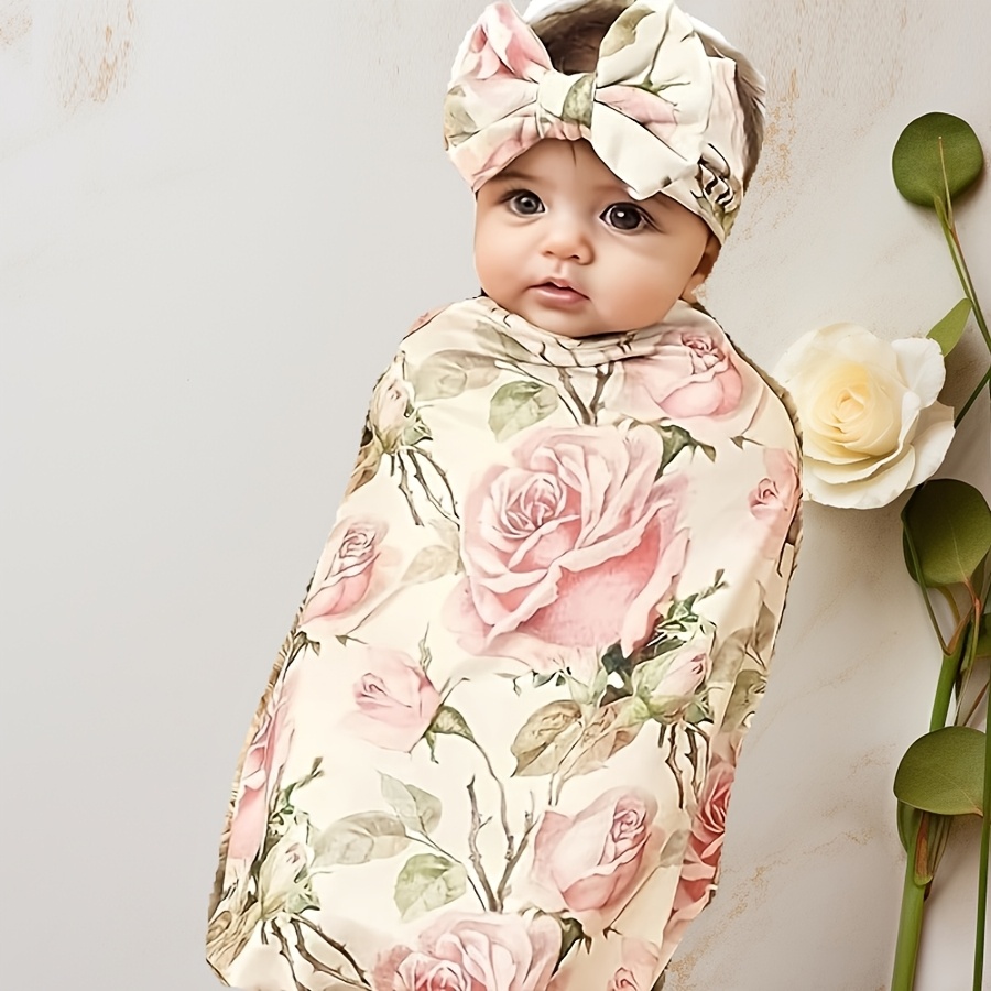 Soft & Cozy Floral Wrap and Headband Set, Polyester Blend All-Season