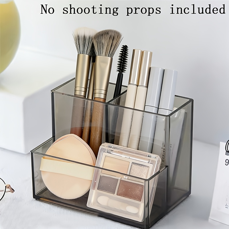 TEMU 1pc Desktop Cosmetic Organizer, Transparent Compartments, Easy To Access, Suitable For Makeup Brushes, Lipsticks, Swabs, Ideal For Bathroom,