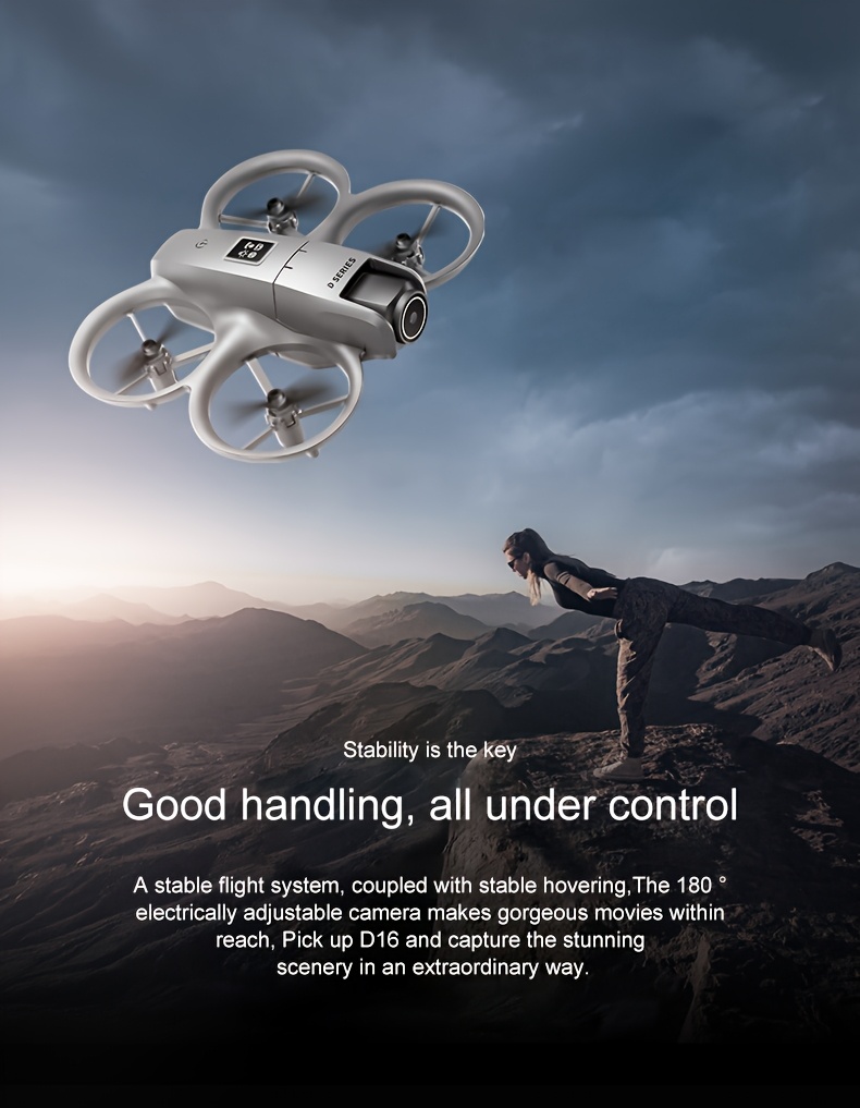 Dron D16 con cámara dual de flujo óptico, estabilización visual, control de altura, acrobacias de 360°, evitación de obstáculos, despegue y aterrizaje con un botón, regalo perfecto para diversión familiar