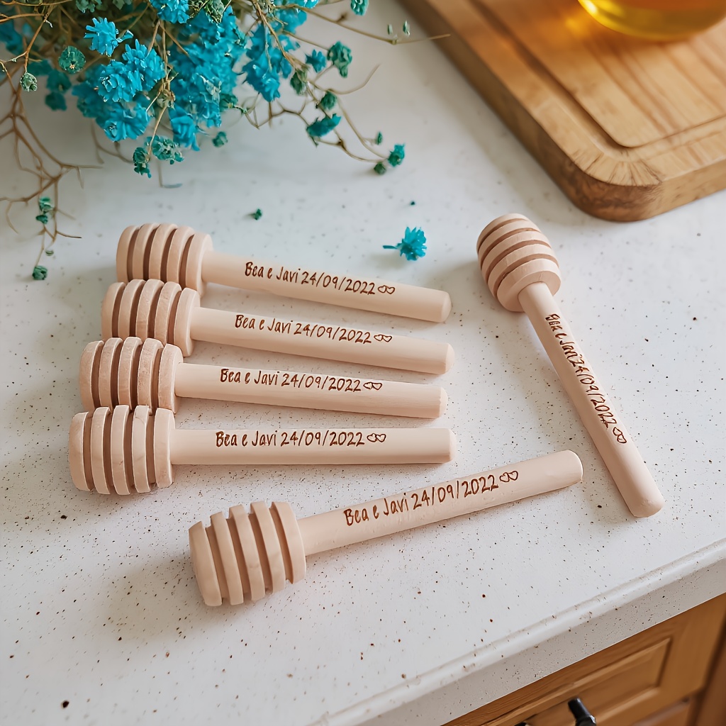 E-shop [Personalisiert] 25 Stück 8 cm Honiglöffel - Honiglöffel aus Holz, 3 Zoll Mini-Wabenlöffel, Honigrührer, personalisierte Hochzeitsgeschenke,