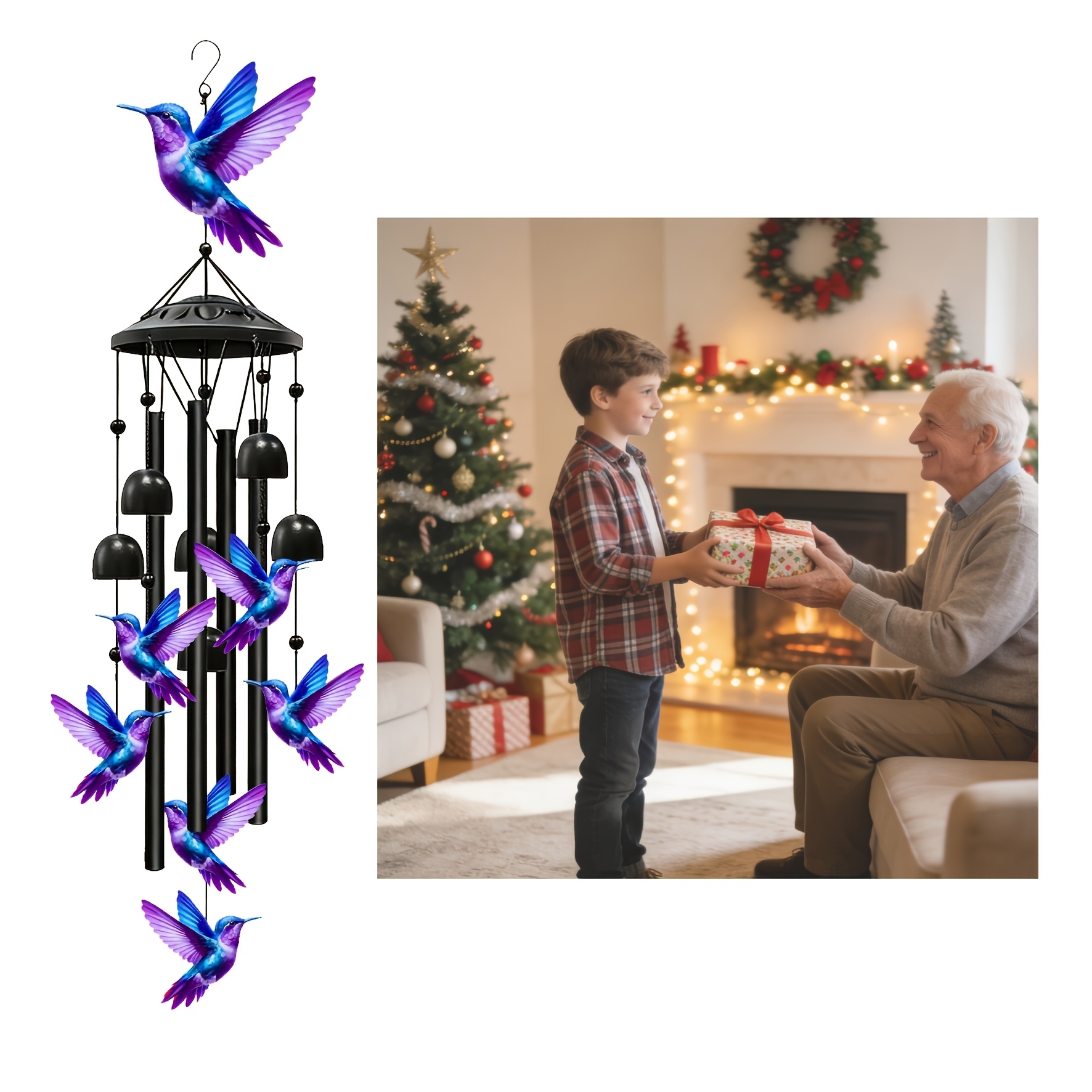 TEMU Hummingbird Wind Chimes For Outside, Black Metal Windchimes Outdoors, Hummingbirds Gifts For Women/men, Garden/yard Decor, Memorial/birthday