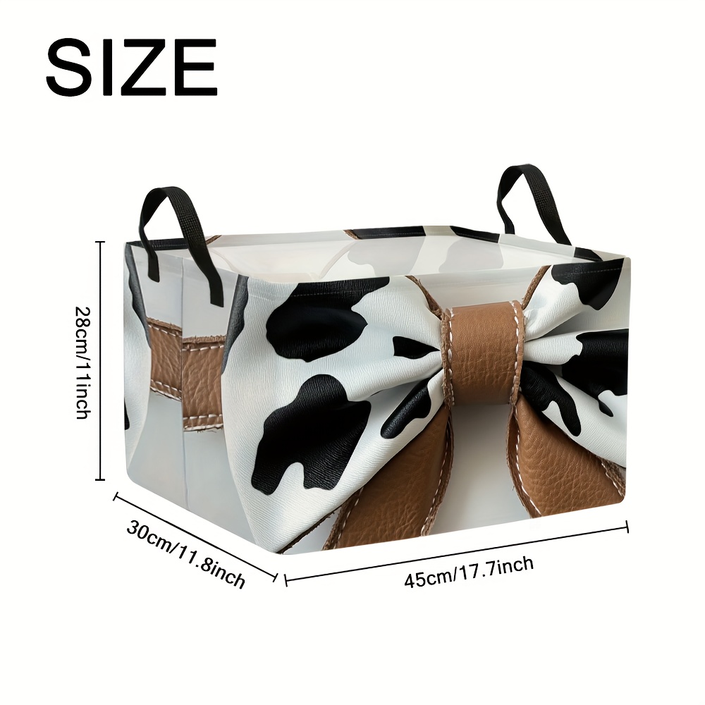 TEMU 1pc Cow Print Bow Decor 2d Flat Themed Extra Large Foldable Storage Basket โ Fabric Organizer With Sturdy Handles, Perfect For Laundry, Clothes,