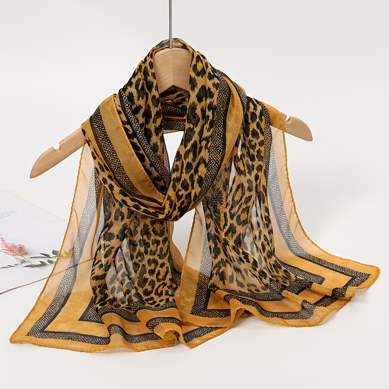 E-shop Damen-Schal, -Style, Chiffonmaterial, atmungsaktiv weich/winddicht sonnenschützend, modisches Leopardenmuster-Design, 19,69 Zoll * 62,99 Zoll,