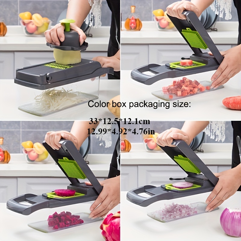 16 in 1 multifunctional manual vegetable chopper and fruit slicer set with container   onions carrots garlic more   abs plastic kitchen gadget with drain basket details 1