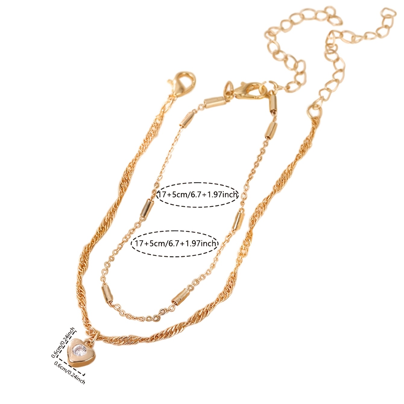 Women's Heart-Shaped Pendant with Synthetic Zirconia & Stackable Bracelet