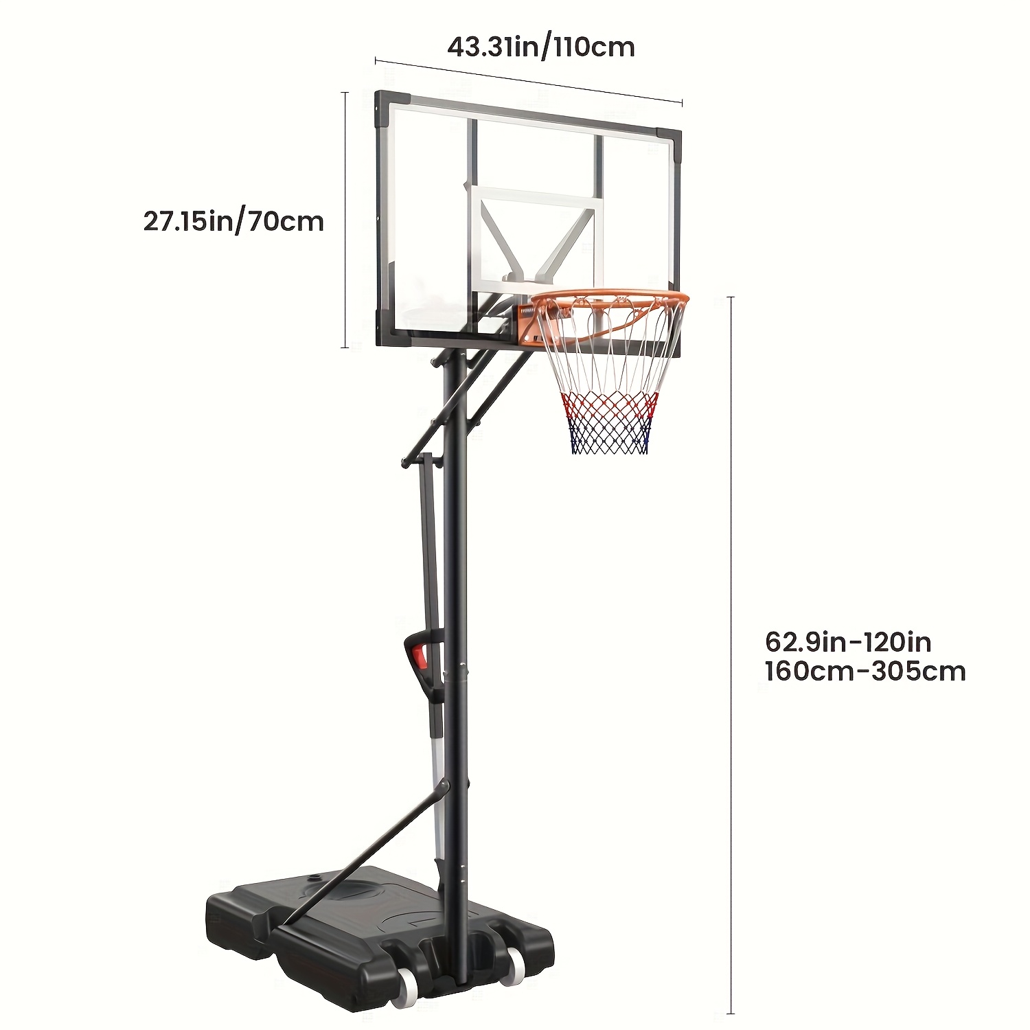 outdoor basketball hoop adjustable portable basketball hoop goal 33 44 backboard with wheels for adults and youth