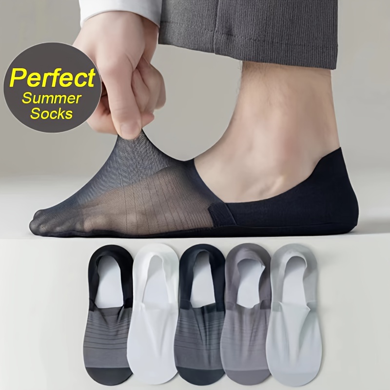 

3 Pairs Of Men's Ice Silk No-show Socks, Comfy & Breathable Non-slip Elastic Sport Socks, For Daily Wearing