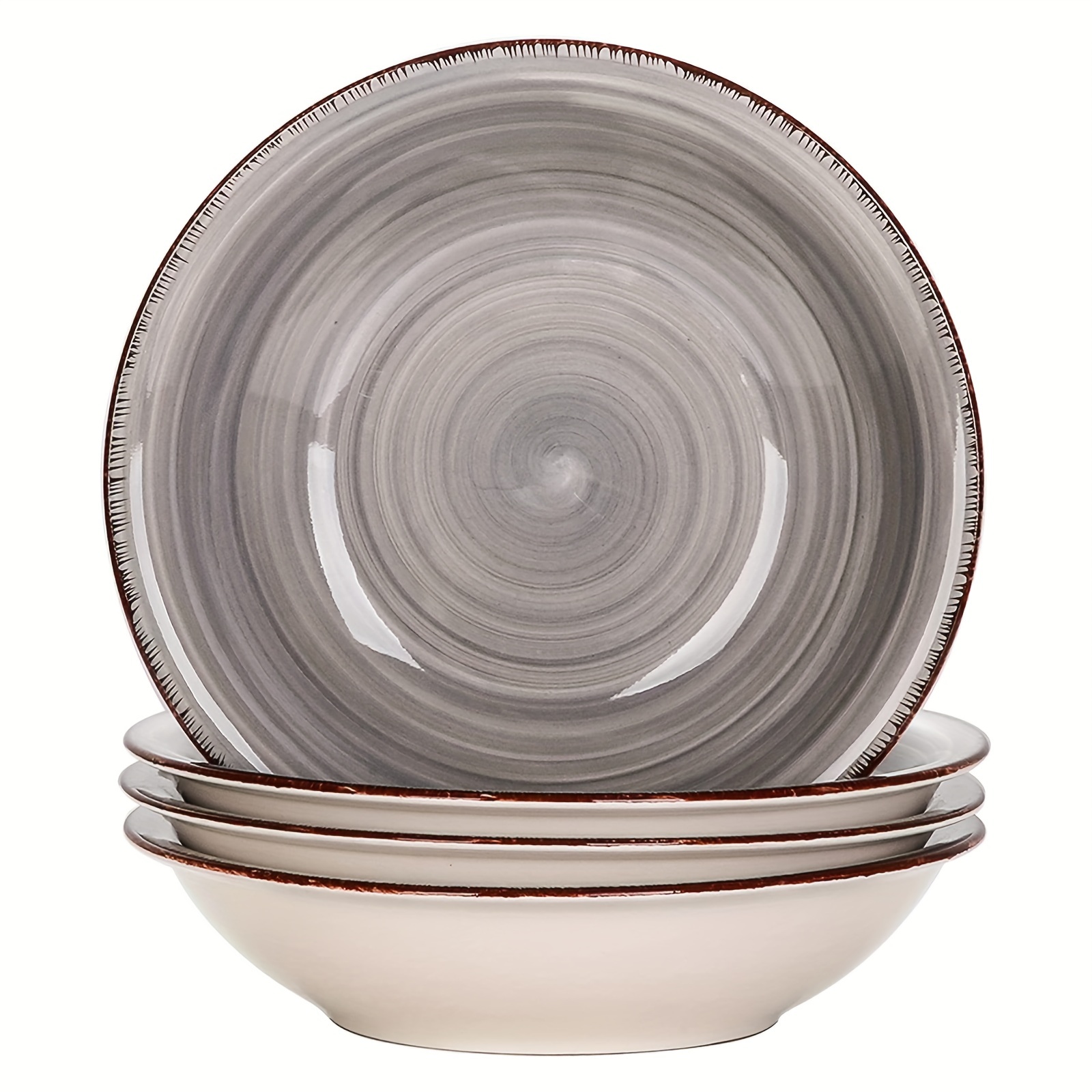4 Piece Soup Plate Stoneware Vintage Hand Painted Salad Bowl For