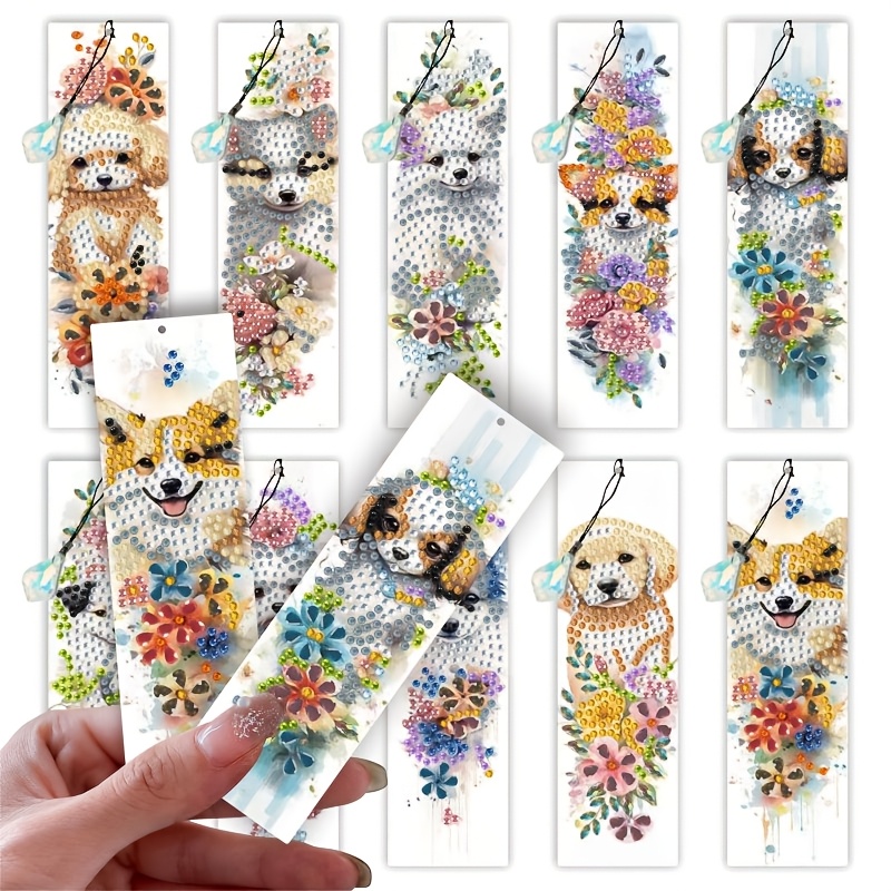 TEMU 10pcs Set Of Cute Puppy-themed Diamond Painting Bookmarks, Special Shaped Diamonds, Retro Jewelry Floral Diamond Bookmarks, Decorated With