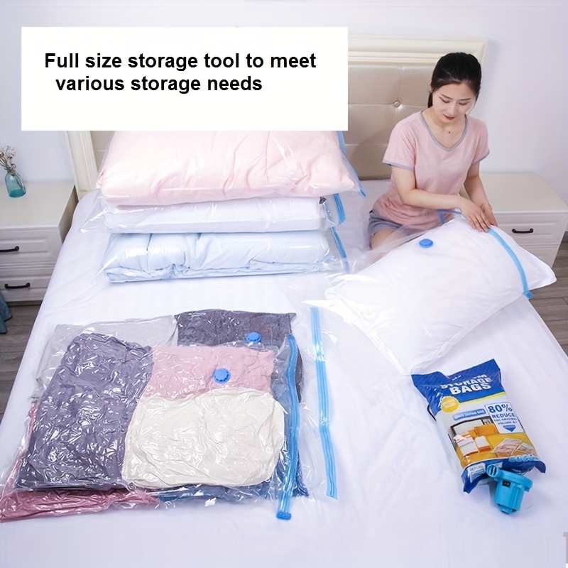 5pcs vacuum compression storage bag with pump sealed packing storage container for clothes blankets shirts household space saving organizer for dorm closet wardrobe bedroom travel accessories