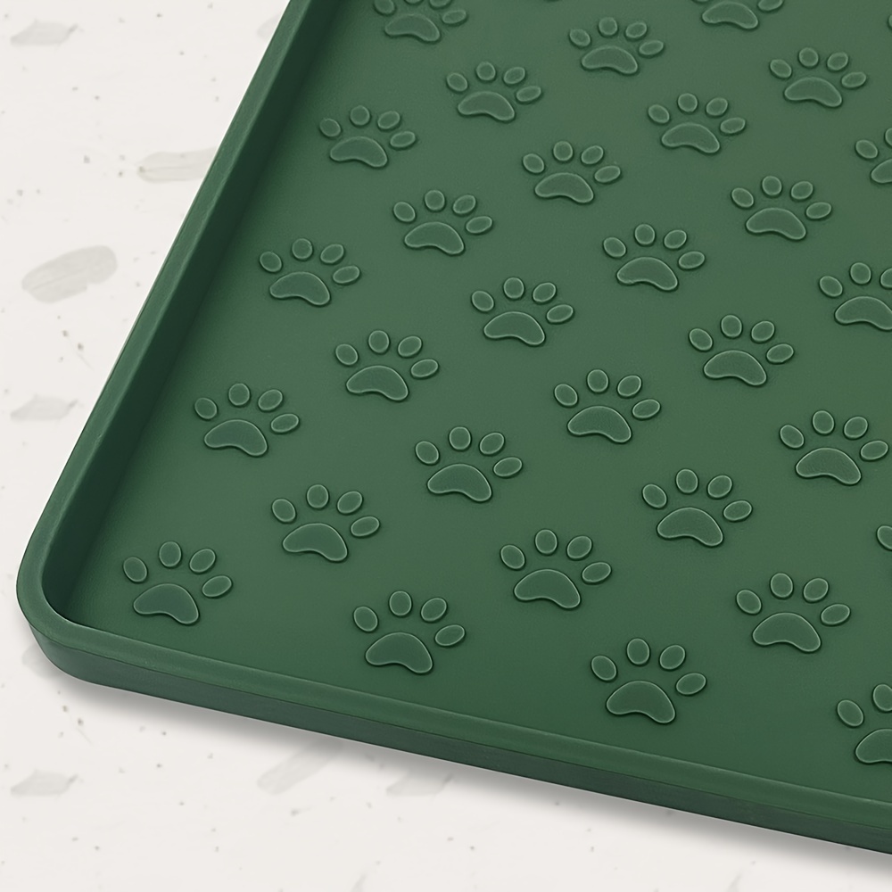 

Silicone Pet Feeding Mat, 24x16in, Non-slip, Waterproof Dog & Cat Bowl Mat, Easy Clean Food Tray With Raised Edge, Durable Paw Print Design, Deep Green