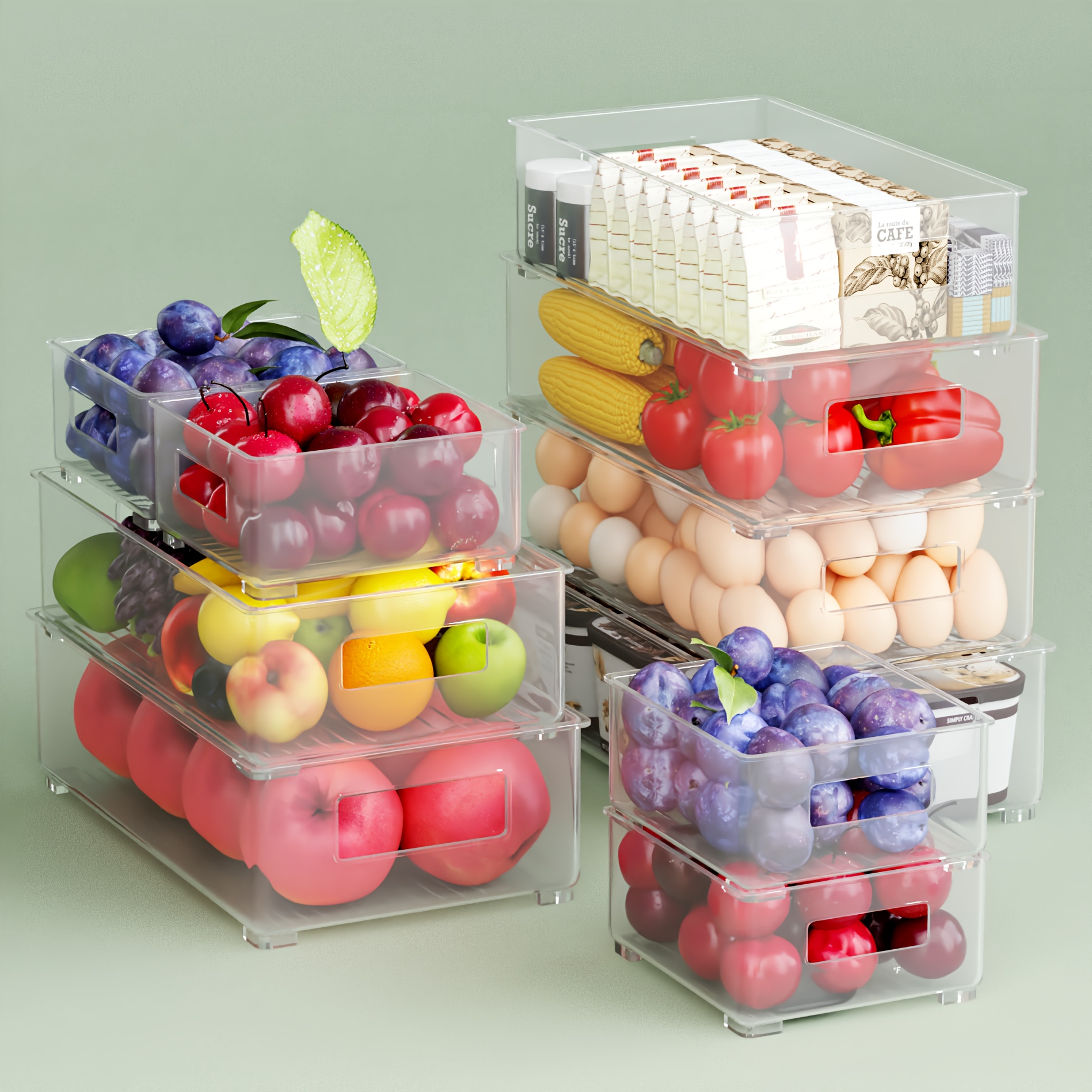 Refrigerator Storage Box Set, A Set Of 10pcs, Including 4 Sizes, Refrigerator Storage Box, Kitchen Storage Box, Suitable For Kitchen, Drawers, Freezers, Bathrooms, And Closets