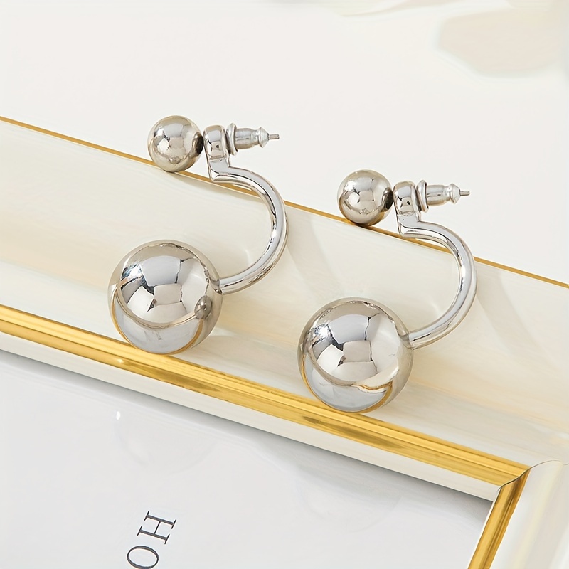 TEMU Japanese Korean Premium Minimalist Style Jewelry Smooth Spherical Decorative Earrings Suitable For Women's Wear Banquet Niche Matching Jewelry