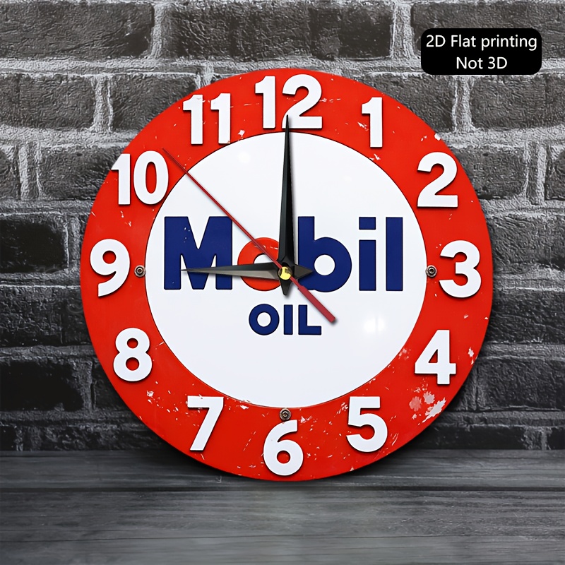 TEMU 1pc, 2d Flat Wall Clock, Logo Red White Round Vintage Retro Wall Clock, Suitable For Garage, Workshop, Office, Man Cave, Bar Decoration