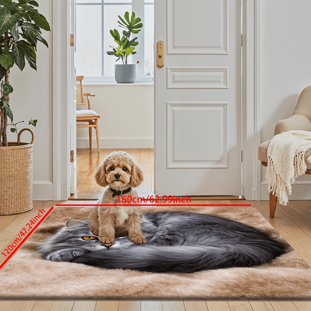TEMU [ Products][flannel + 1cm Thick Sponge Material] Fun Door Mat｜gray Cat Up Blanket Pattern Printed Mat, Suitable For Various Settings Like