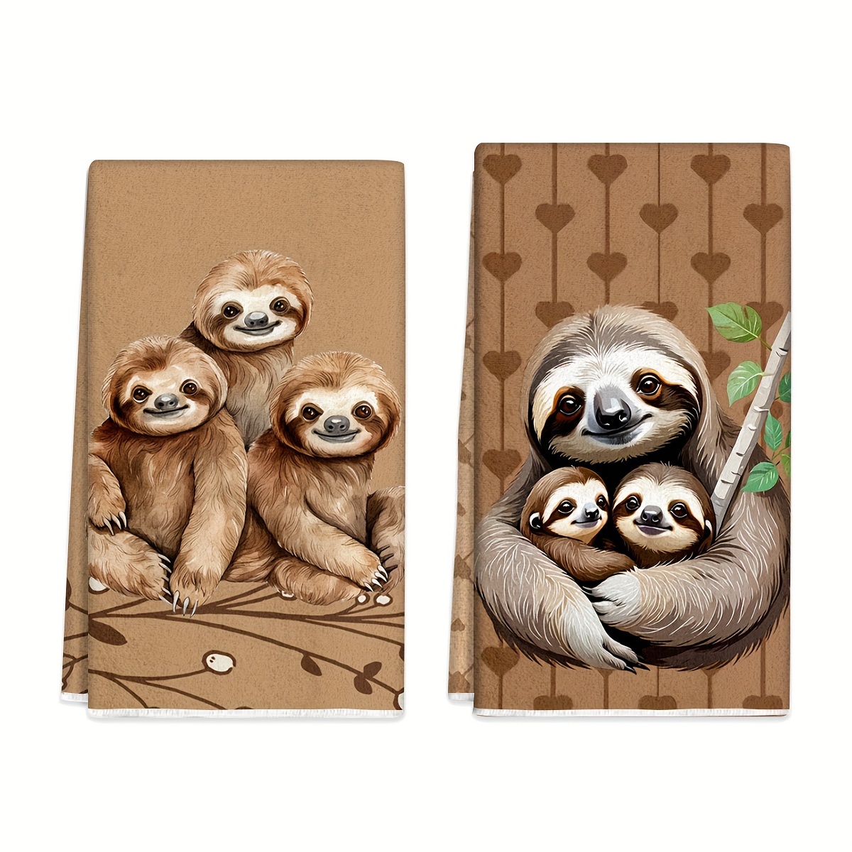 Image of Adorable Sloth Family Hand Towels: 2 Pieces, Modern Kitchen Decor, Machine Washable, Super Absorbent, Cooking, Baking, Housewarming, Or As A Cute Gift - Suitable For Kitchen, Bathroom, Or Anywhere!