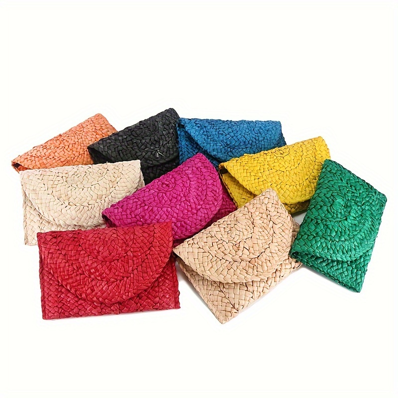 

Classic Woven Clutch Wallet For Women, Straw Bag, Beach Vacation Style Purse, Envelope Design