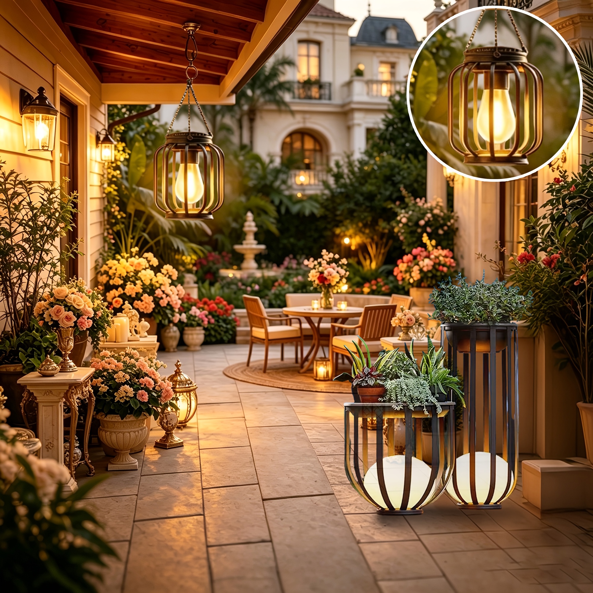 TEMU Solar-powered Hanging Lantern Outdoor Table Lamp, Metal Solar Light With Hook, Bright And Warm Lantern Decoration, Outdoor Pendant Light, For