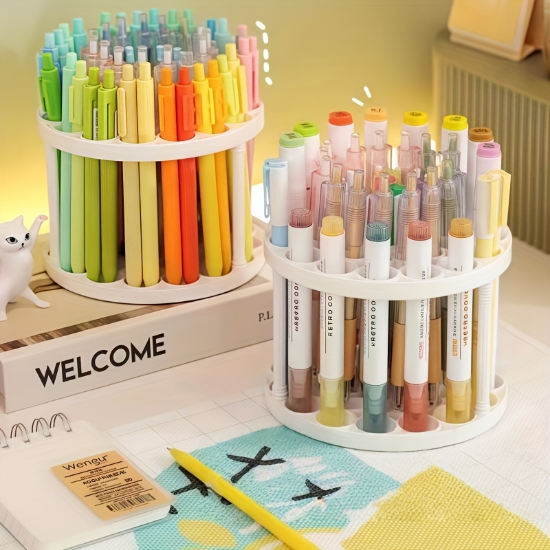 360 rotatable art brush organizer white ceramic coated plastic insert holder with multiple compartments for brushes pens makeup tools space saving desktop storage for artists crafters craft tool organizer   durable construction paint brush organizers Product details 6