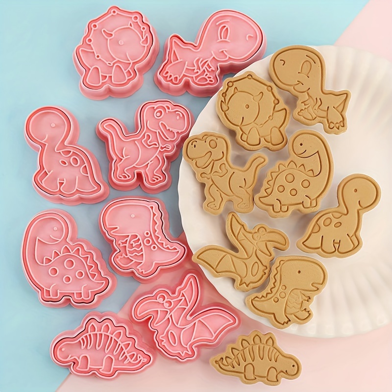 

Dinosaur Cookie Cutter Set Of 8, Plastic Animal Shaped Biscuit Molds For Diy Baking, Cake Decorating, Pastries, , Home Kitchen Tools, With Baking Stamp, Christmas, Halloween, Easter