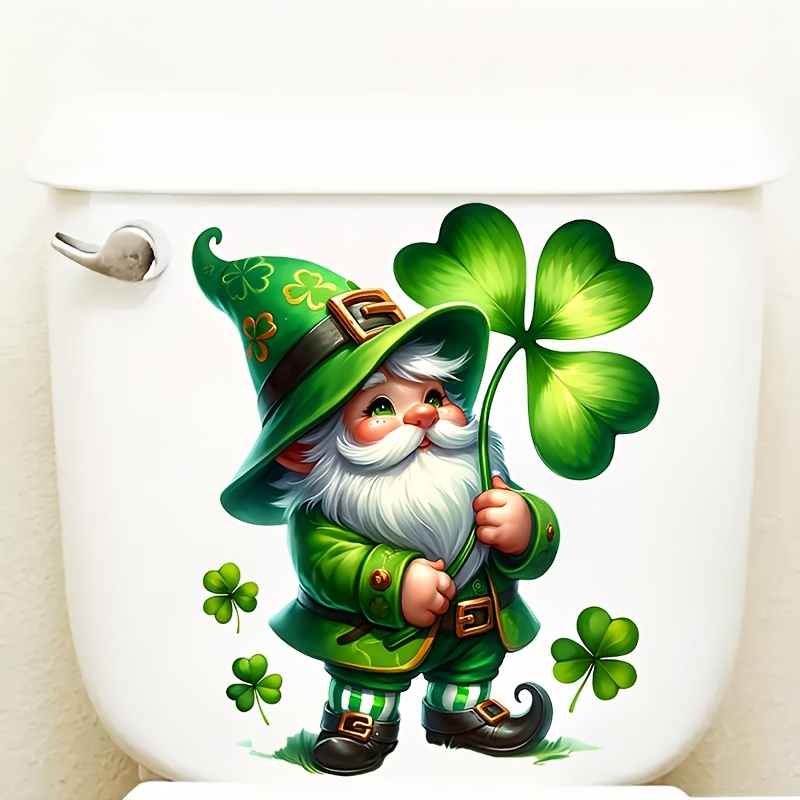 

's Day Clover Elf Toilet Decal - Self-adhesive Bathroom & Home Decor Sticker For Walls, Windows, Fridge & Washer, Square Shape