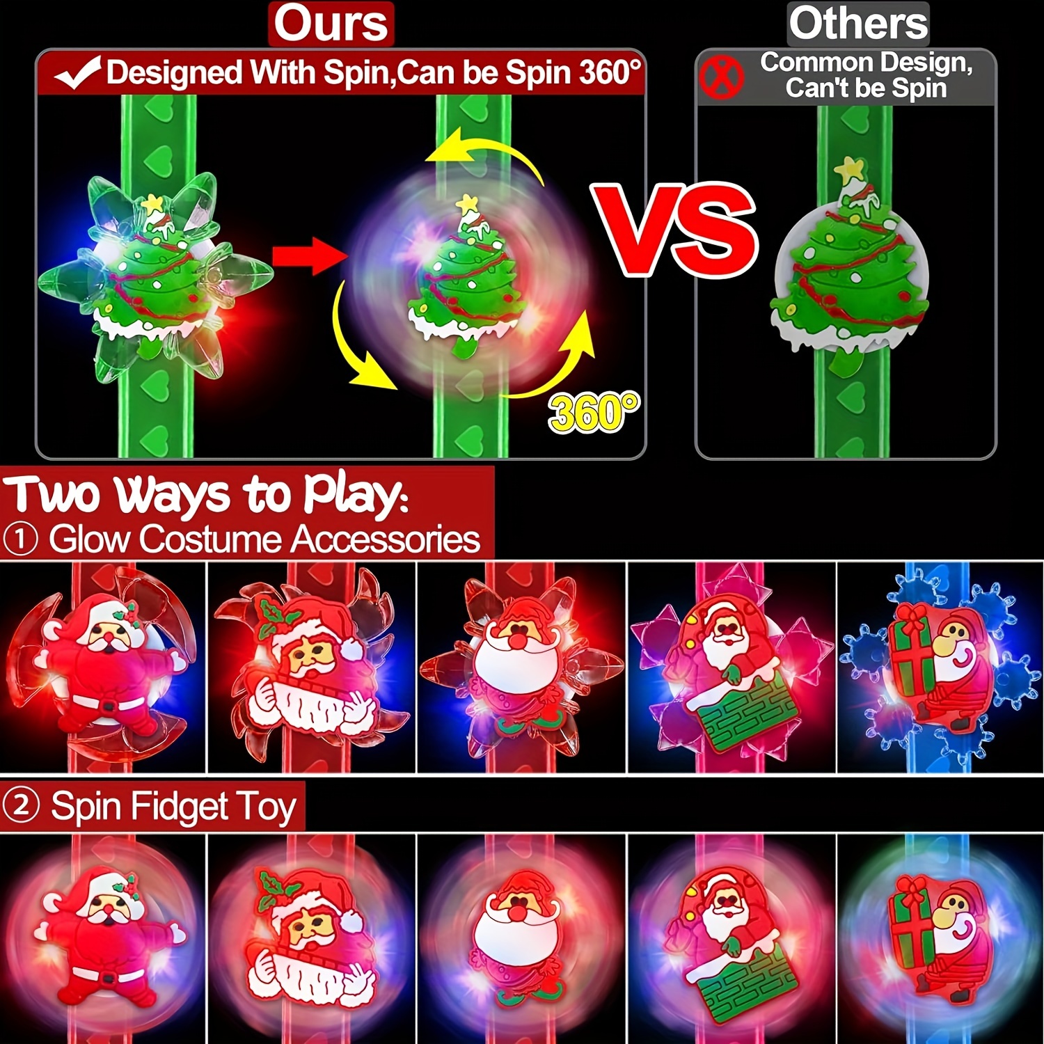 12pcs led christmas bracelets flashing light up party favors perfect for stocking stuffers holiday gifts assorted designs details 3