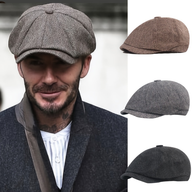 mens striped newsboy cap details 4