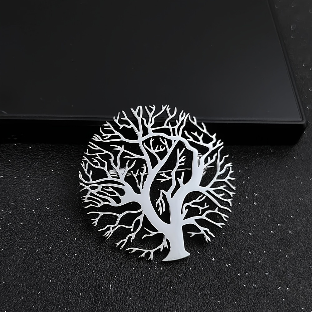 TEMU New Stainless Steel Bright Surface Titanium Steel Tree Of Men's Suit Matching Jacket Golden Silvery Black Gift High-end Holiday Gift Boyfriend