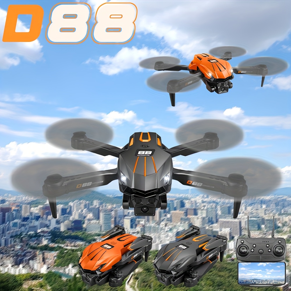 Drone z Podwójną Kamerą D88, Obiektyw Możliwy do Regulacji Ręcznej o 90°, Pozycjonowanie Optyczne, Tryb Utrzymywania Wysokości, Akrobacje Jednym Przyciskiem, Światła LED, Wyposażony w Ładowalną Baterię, Sterowanie Zdalne, Obsługa Jednym Przyciskiem, Idealny dla Początkujących, Składany Kwadrokopter, Przenośny Zestaw do Fotografii Lotniczej, Bardzo Nadaje się na Podróże lub Kemping, Prezent na Wakacje, Prezent Urodzinowy