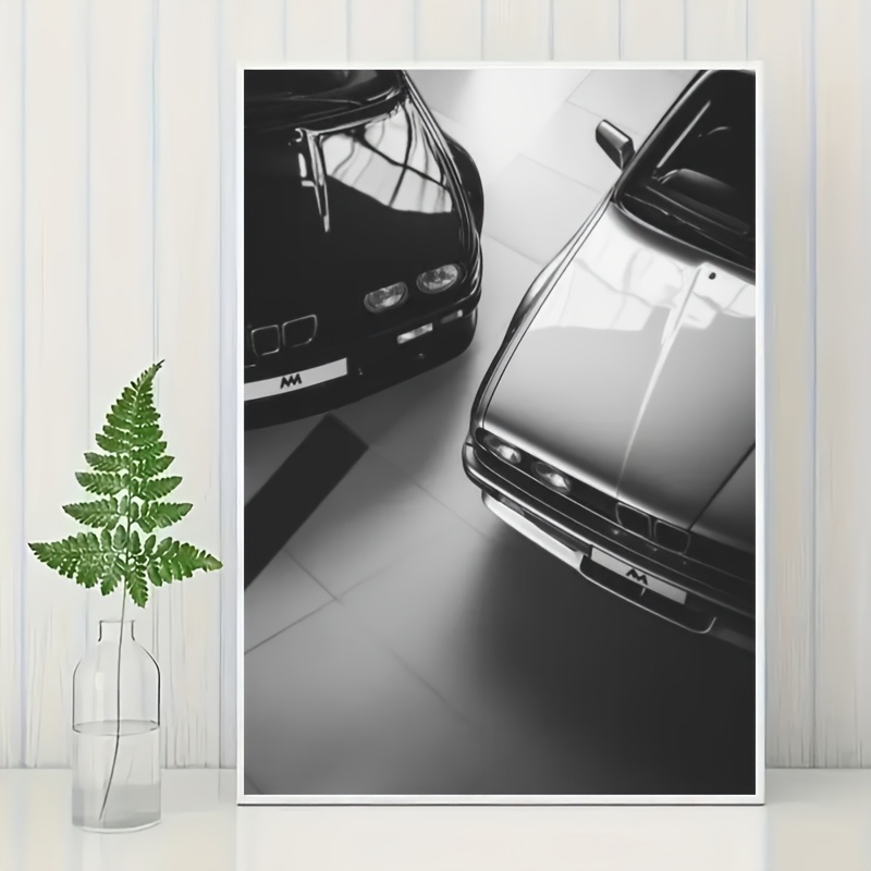 TEMU 1pc Vintage Black And White Sports Car Canvas Wall Art, Perfect For Home, Office, Or Garage Decor - Ideal Gift For Birthdays, Holidays, And Car