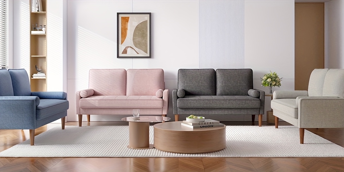 linen sofa with   small 2 seater for living room bedroom office comfy couch with armrests   seat in ashbeige details 0