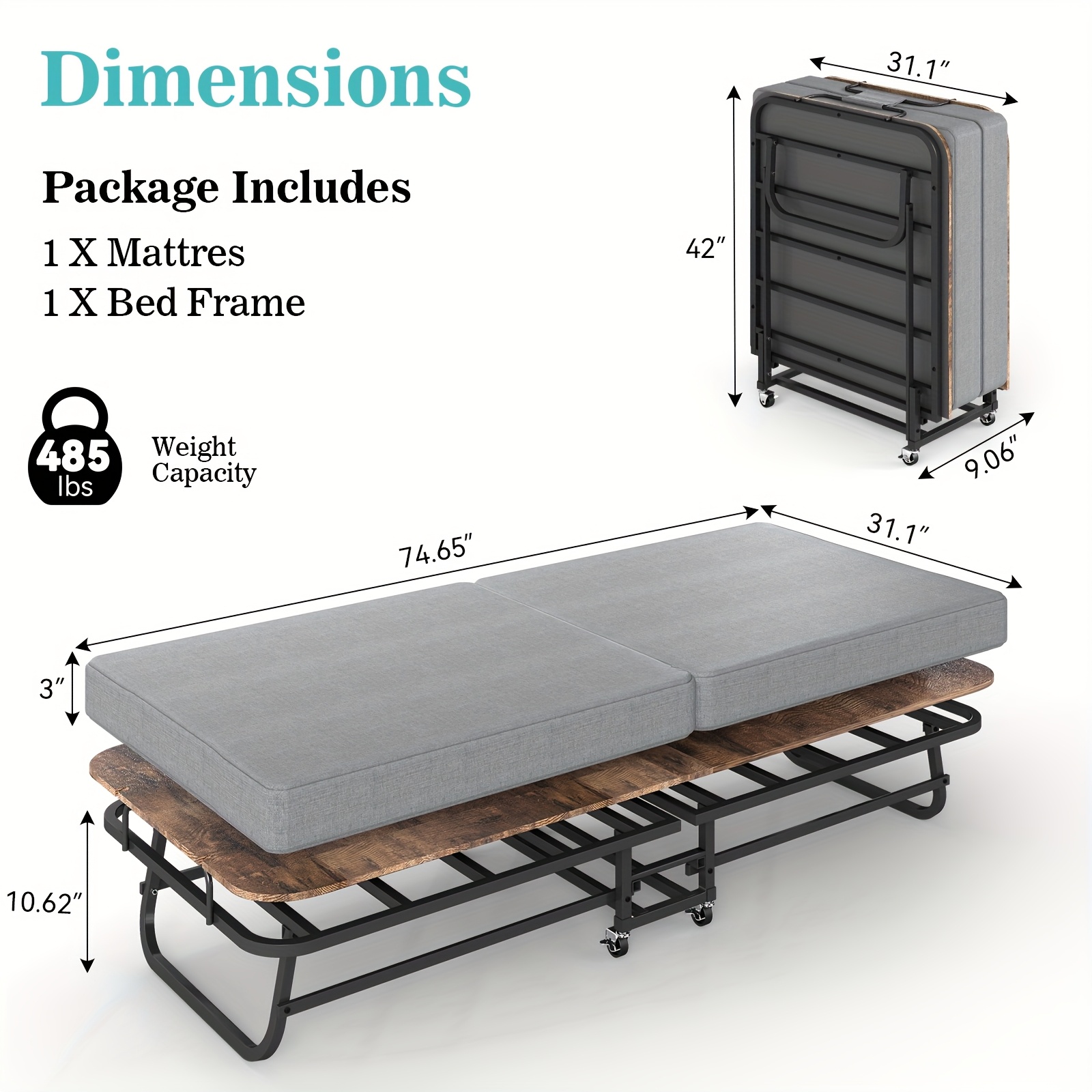 Twin Size Folding Bed with 3