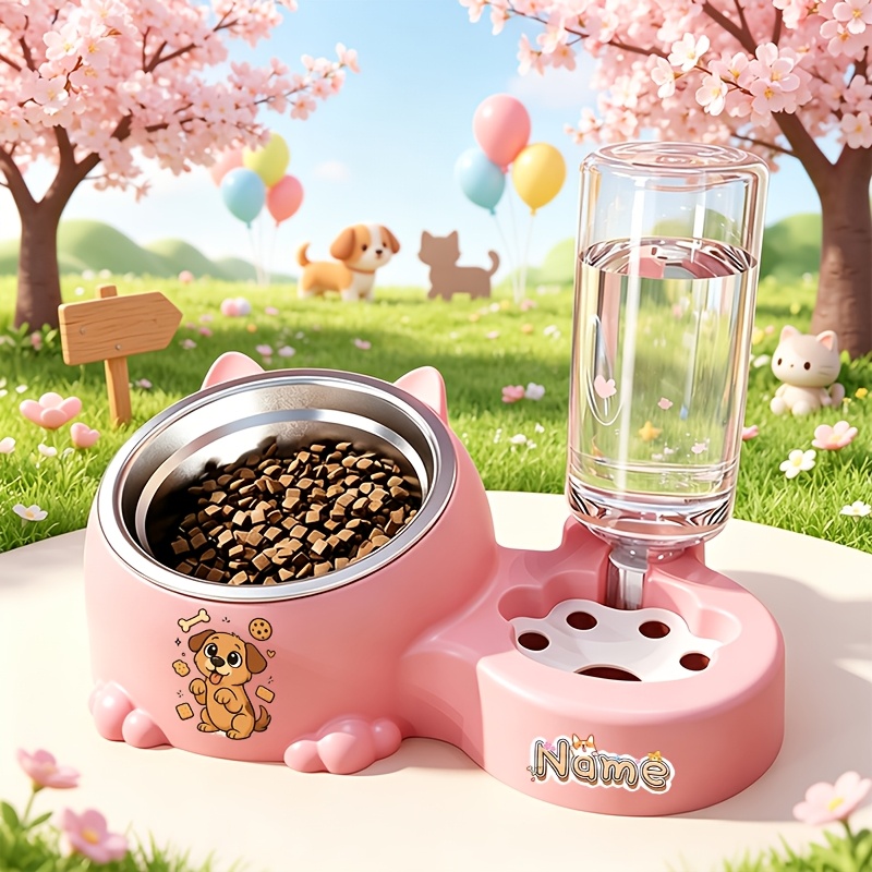 Puppy Animal Series Pet Dual Bowl Feeder with Automatic Water Dispenser