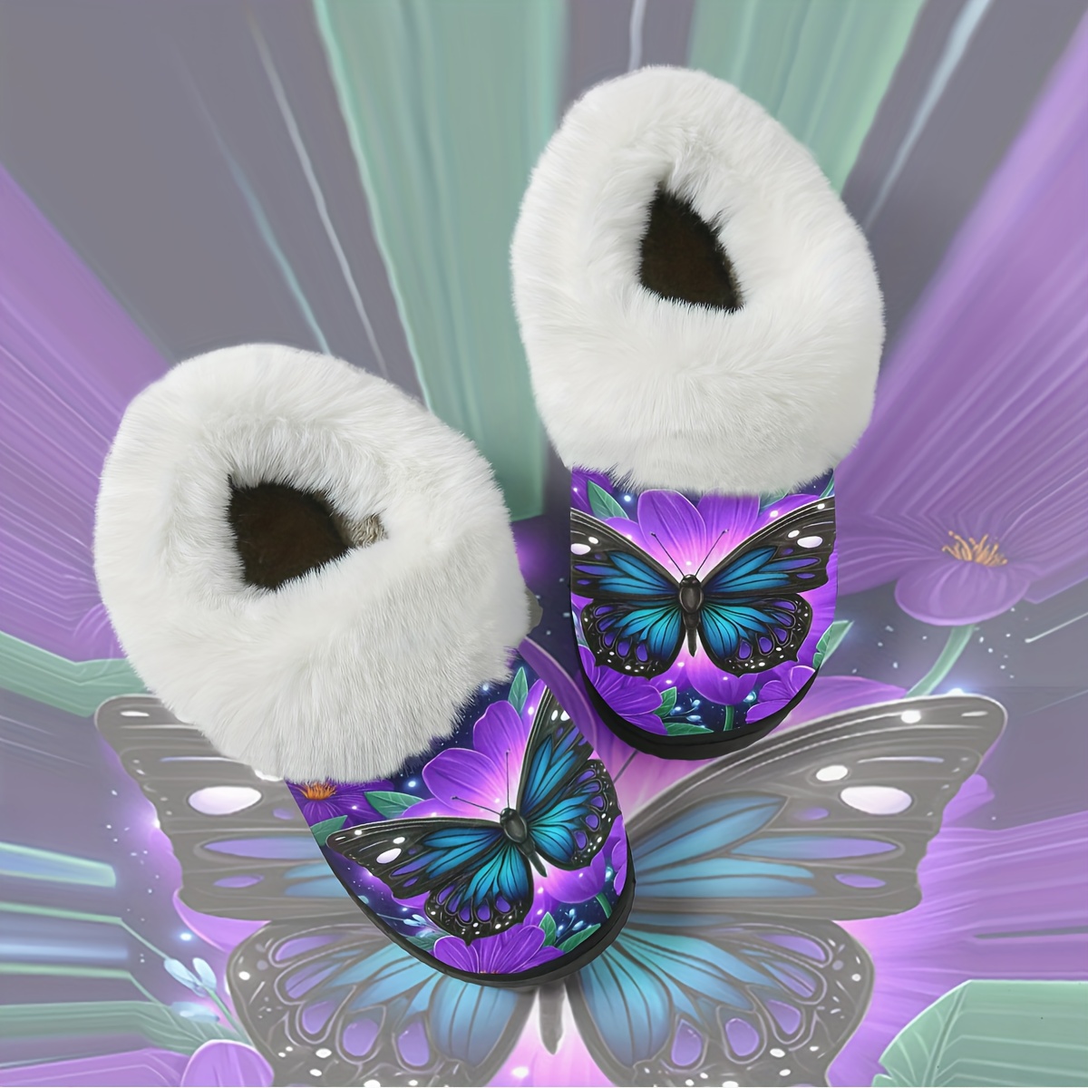TEMU [jit] On Purple Printed, 1 Pair, Plush Slippers, Soft, Comfortable, Durable, , No Shedding, Suitable For Halloween, Christmas, Birthday Gifts,