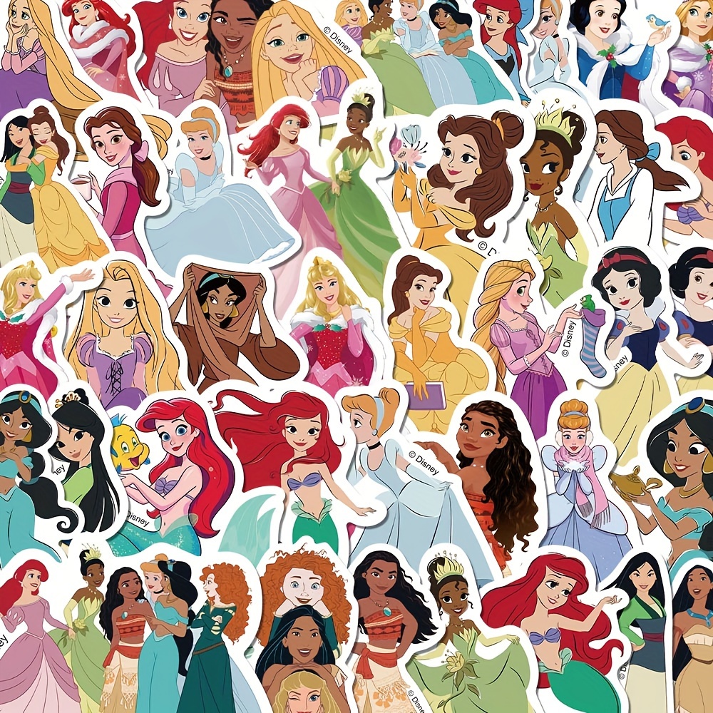 

1pack, Princess Sticker Pack (50pcs), Waterproof Plastic Decals, 5.98x4.41 Cm, Cartoon Collection For Laptops, Luggage & Notebook Decor, Featuring Mermaid Princess & More Characters