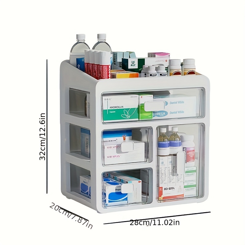 TEMU Large Capacity Medicine Cabinet With Drawers - Durable Plastic, White - Ideal For Home & Professional Medical Use