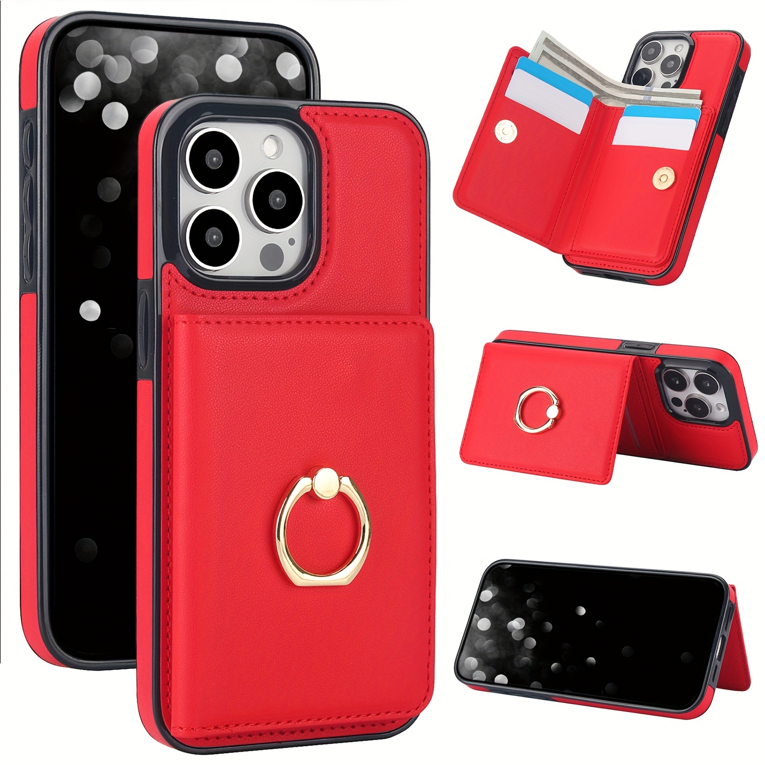 AWQUER Faux Leather Wallet Case Designed for iPhone Models 16E, 16, 15, 14, 13, 12 Mini, 11 Pro, X, XS Max, XR, 8, 7 Plus, SE, 5G from 2023 And 2020, Featuring a Finger Ring Holder, Card Slot, And Magnetic Stand.