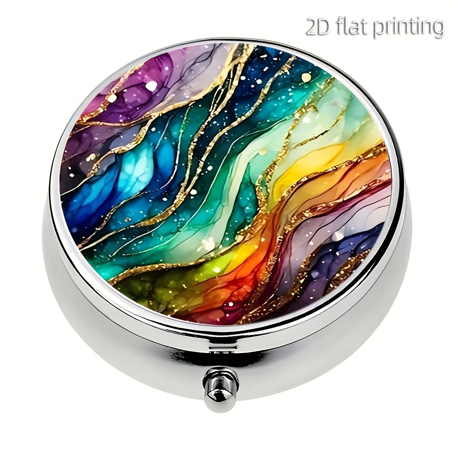 1pc Exquisite Metal Pill Box, -compartment Medication Organizer, Portable Pocket-sized Storage Case, Unique Gift With For Travel And Purses