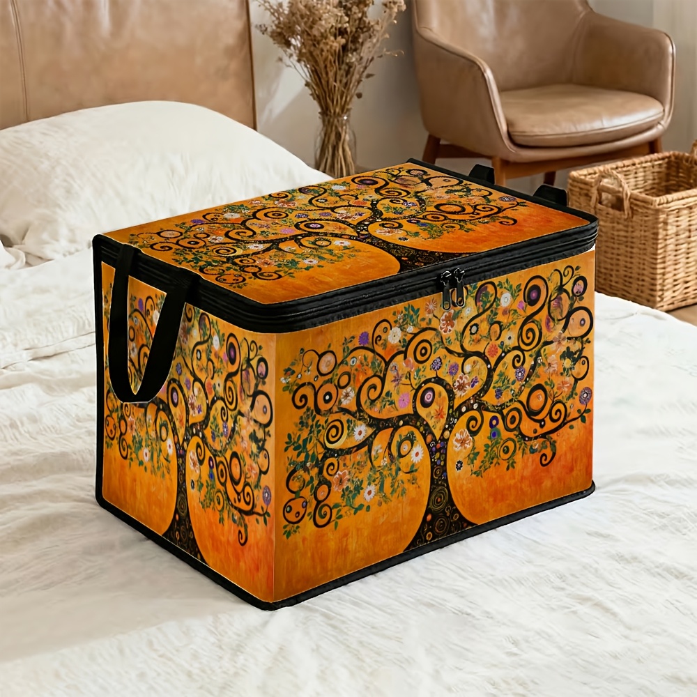 TEMU 1pc Lidded Storage Bins Klimt Tree Of Life Abstract- Folk Colorful, Perfect For Organizer, Laundry Room Storage, Or Holiday Decor Storage,