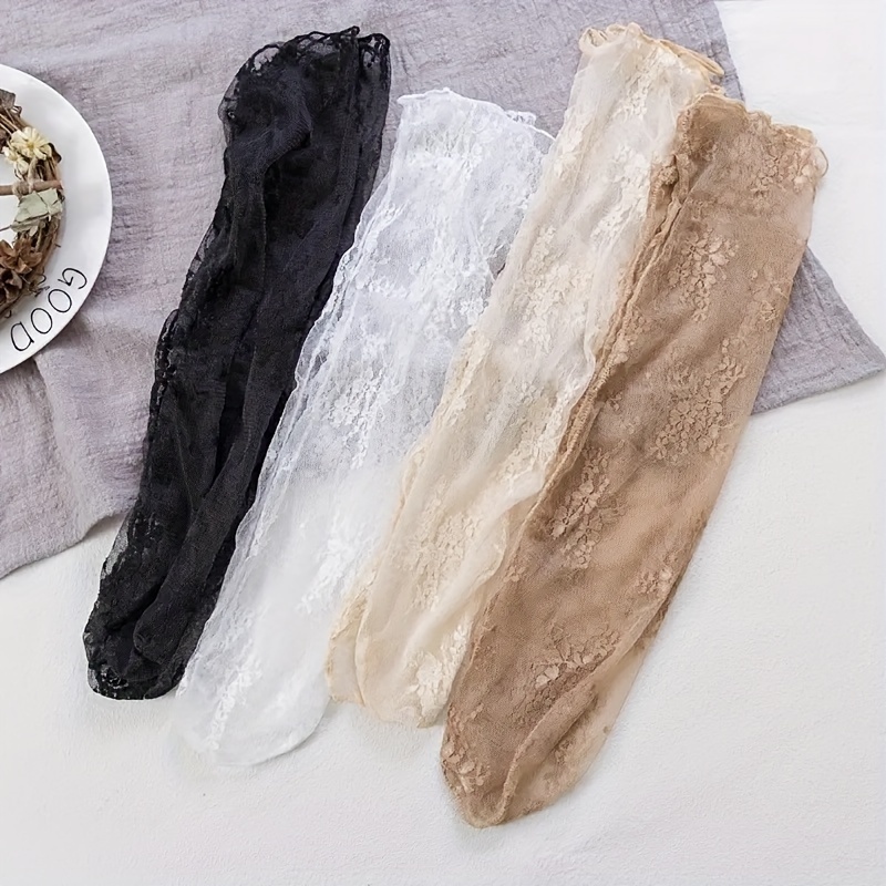 

4 Pairs Lace Mesh Socks, Thin & Breathable Mid Tube Socks, Women's Stockings & Hosiery