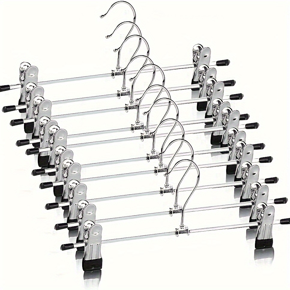 

10pcs Adjustable Non-slip Pants Hangers - Durable Metal Rack For Skirts, Jeans, And Coats, Suitable For Clothing Stores