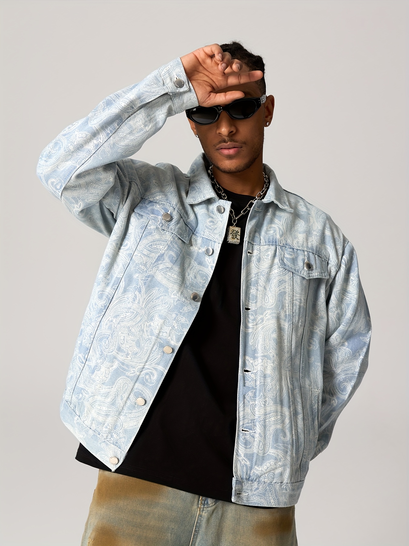 Vintage Denim Printed Jacket Mens Vintage 90s Santa Fe Trail Zip